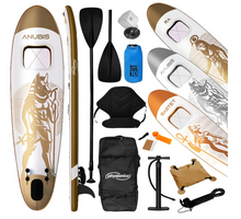 Afbeelding in Gallery-weergave laden, SUP Board Gold RA  320cm Opblaasbaarmet kajakzitting, peddel, rugzak, vin, reparatieset, pomp, camerahouder, licht, kleurkeuze, stand-up paddleboard, surfboard
