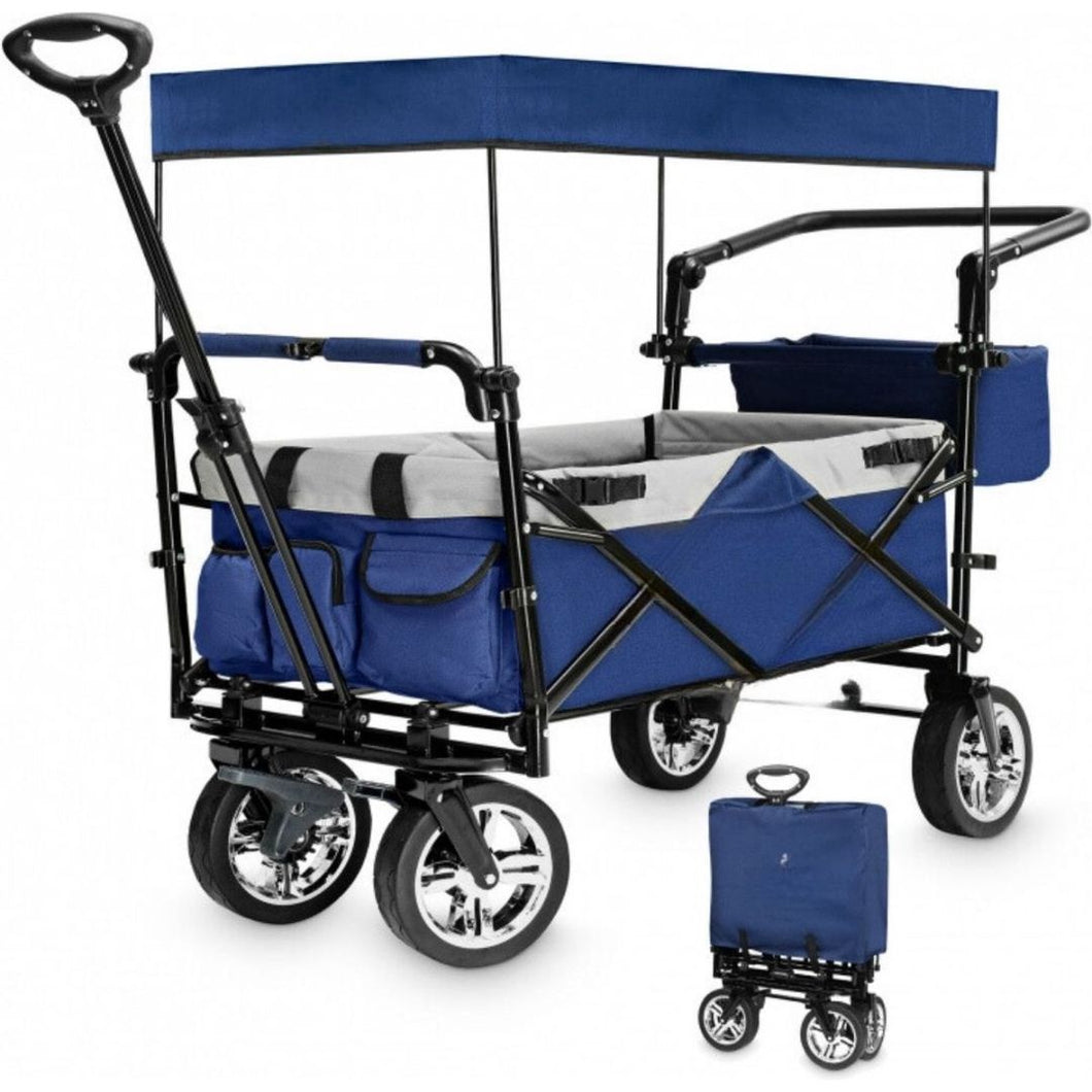 Yolo-deals - Opvouwbare Bolderkar met zonnedak - 125x55x105cm (LxBxH) - Belastbaar gewicht 80KG - 2 kleuren