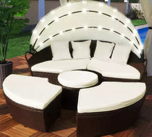 Afbeelding in Gallery-weergave laden, Yolo-deals - Polyrattan Lounge eiland met LED verlichting - Solar - 180/210 cm - Inclusief kussens - UV bestendig - Diverse kleuren
