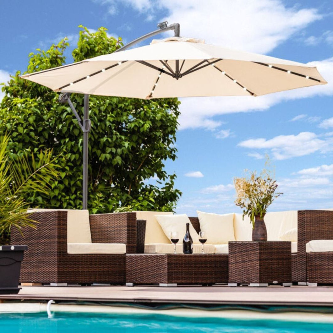 Yolo-deals - Zweefparasol med LED verlichting - Solar - 300 of 350 cm - UV bestendig - Incl. beschermhoes - Diverse kleuren