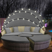 Afbeelding in Gallery-weergave laden, Yolo-deals - Polyrattan Lounge eiland met LED verlichting - Solar - 180/210 cm - Inclusief kussens - UV bestendig - Diverse kleuren
